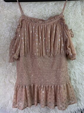 VENUS Blush Pink Metallic Dot Off-Shoulder Blouse